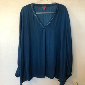 Vince Camuto Plus Studded V-Neck Rumple Blouse